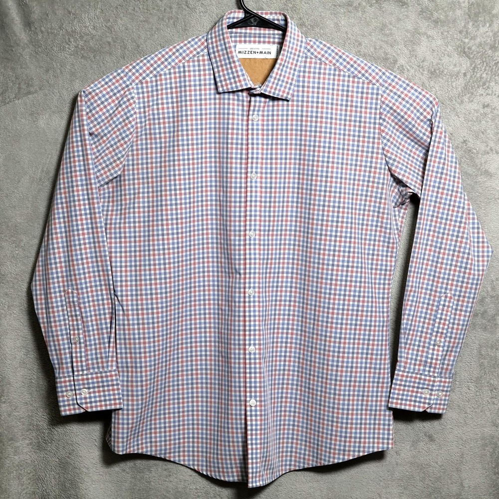 Mizzen Main Shirt Mens Medium Blue Red Plaid Leeward Lightweight Dress Preppy